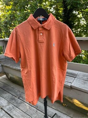 Ralph Lauren Peach Orange Polo with Blue Pony Embroidery | Large